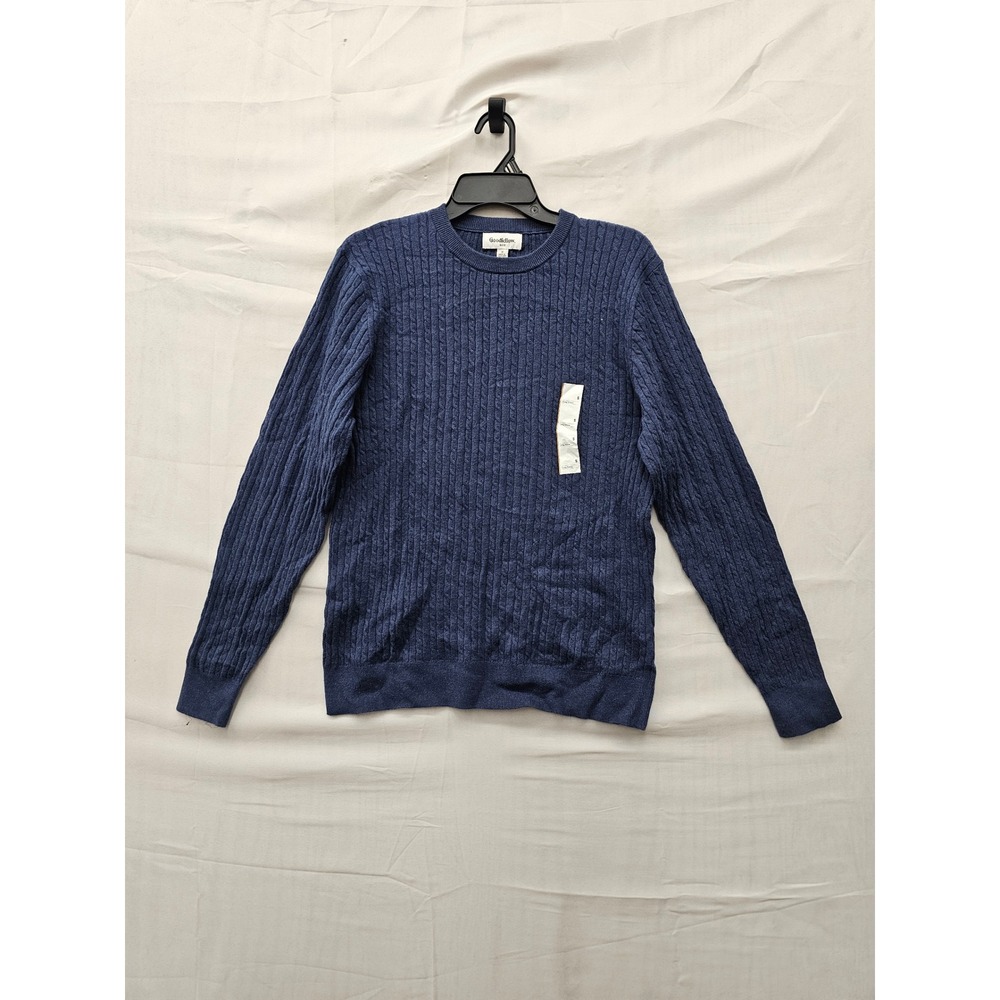 Goodfellow & Co Mens Cable Pullover Sweater Navy Cotton Blend Casual Size Small